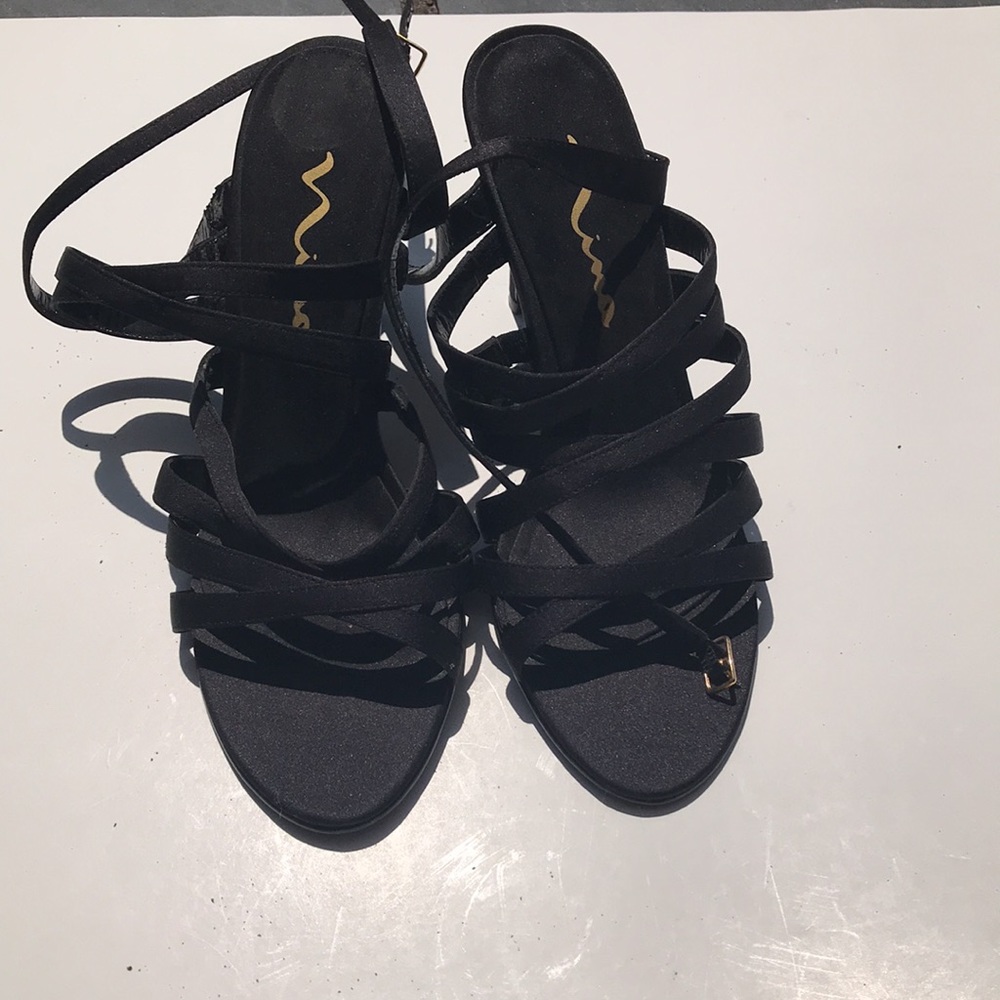 Nina Fabric Strappy Black Evening Wear Shoes